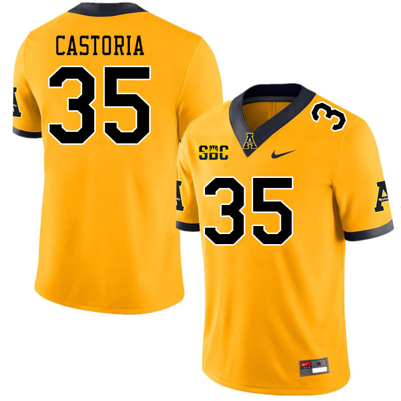 Men #35 Dylan Castoria Appalachian State Mountaineers College Football Jerseys Stitched Sale-Gold